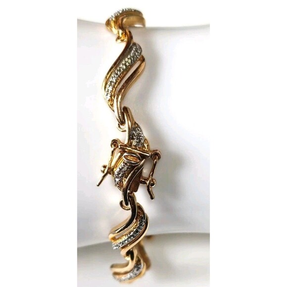 Diamond Accent Tennis Fancy Link Bracelet Tri Tone 18k  Silver  Plated PAJBB QVC - Picture 7 of 11